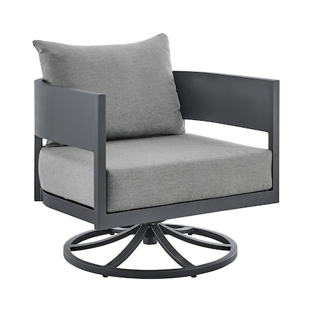 Armen Living Argiope Outdoor Patio Swivel Rocking Chair in Gray Aluminum with Cushions 840254332515